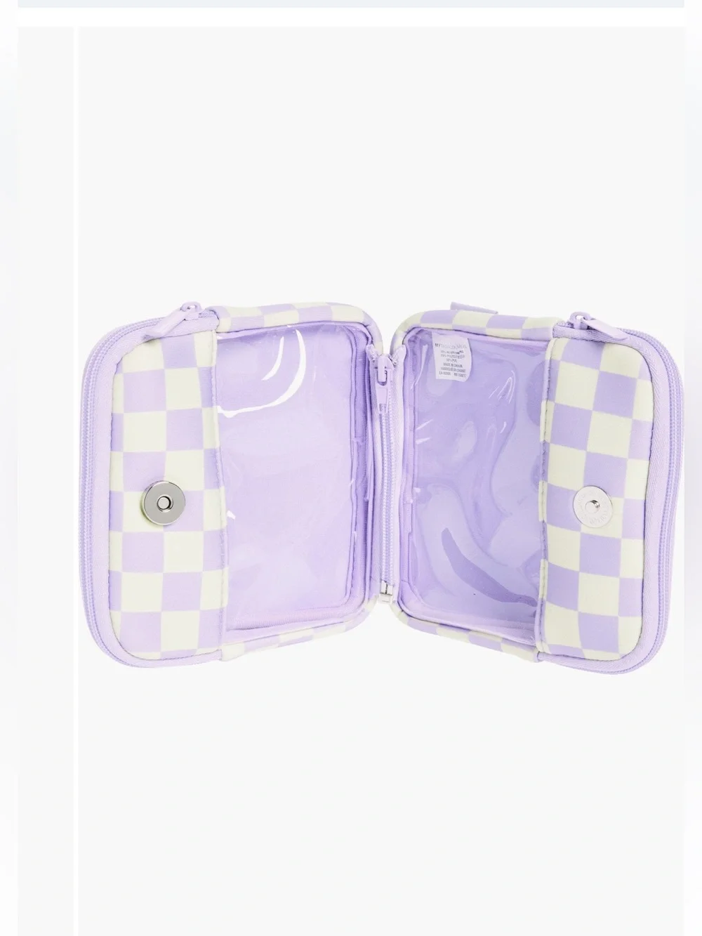 Lavender Check Clear-Panel Cosmetic Pouch